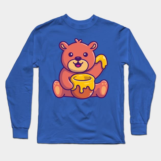 Cute Honey Bear With Honey Cartoon Long Sleeve T-Shirt by Catalyst Labs